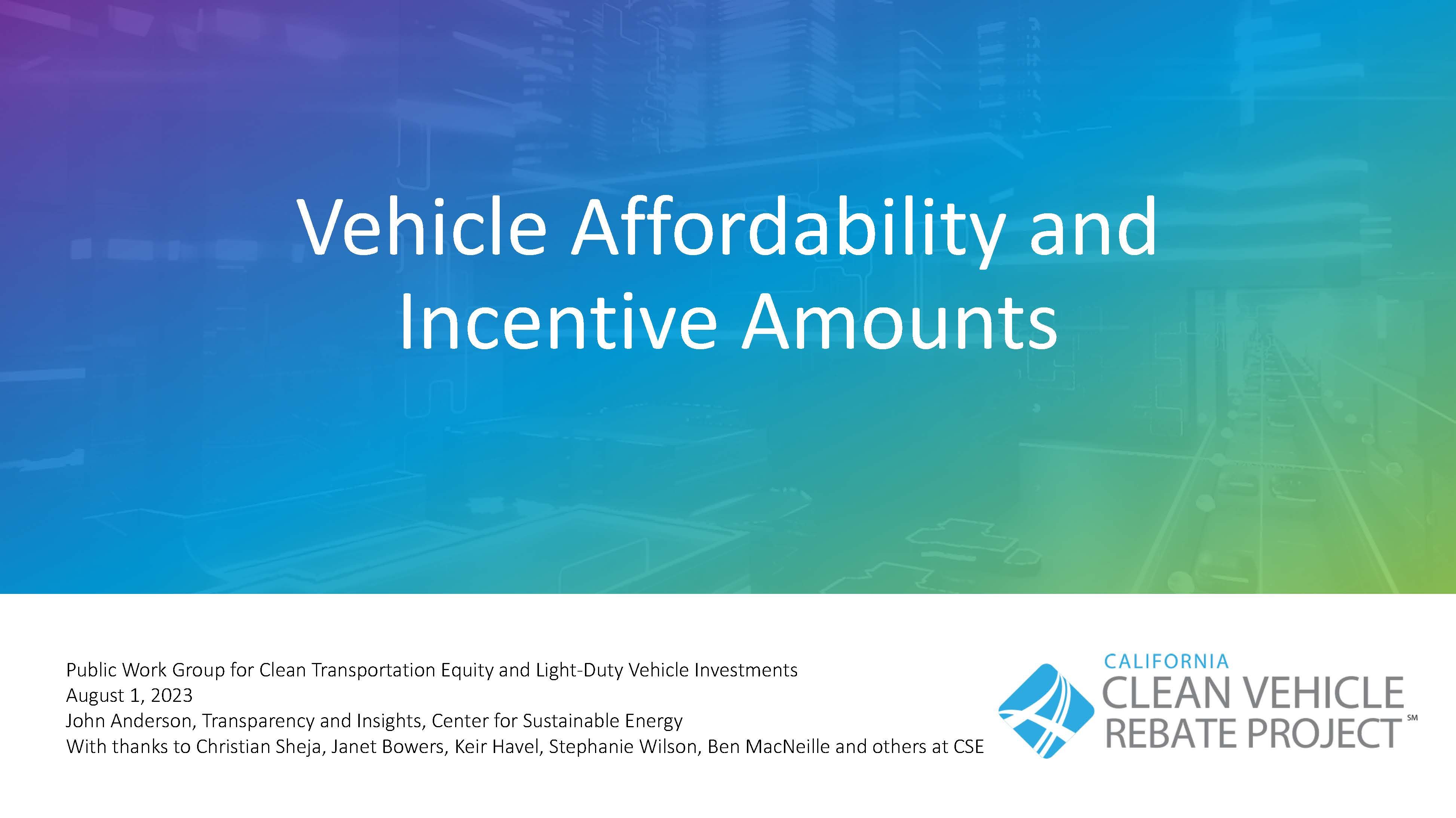Vehicle Affordability and Incentive Amounts